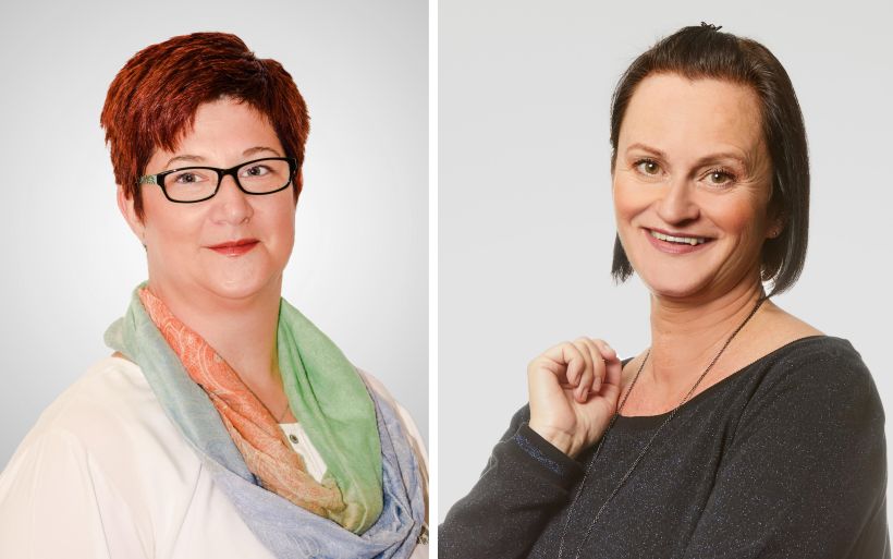 zwei Frauenportraits: Hortleiterin Grit Rommel und Schulleiterin Ulrike Schindler